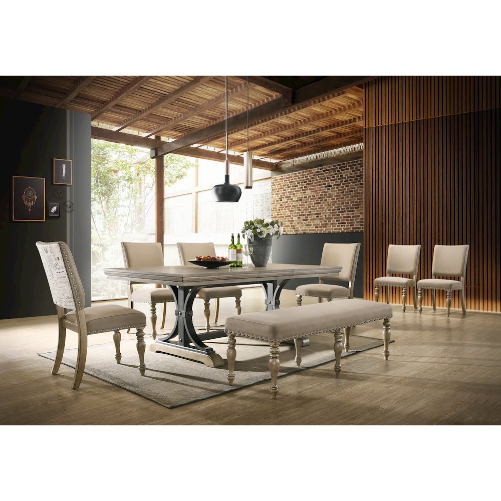 Birmingham Microfiber Upholstered Bench with Nail Head Trim in Driftwood Finish. Picture 5
