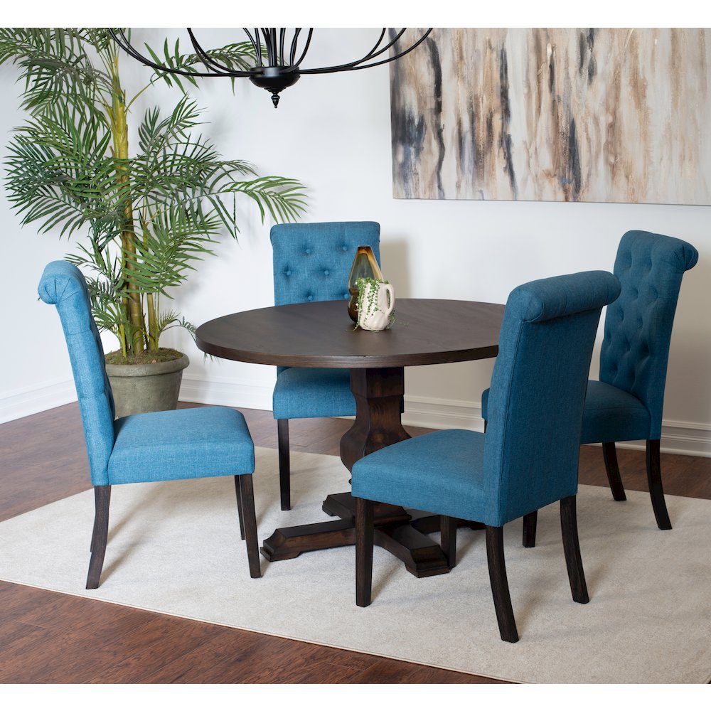 Kerbau 5-Pc Dining Set, Pedestal Round Table with 4 Stylish Chairs, Blue. Picture 4