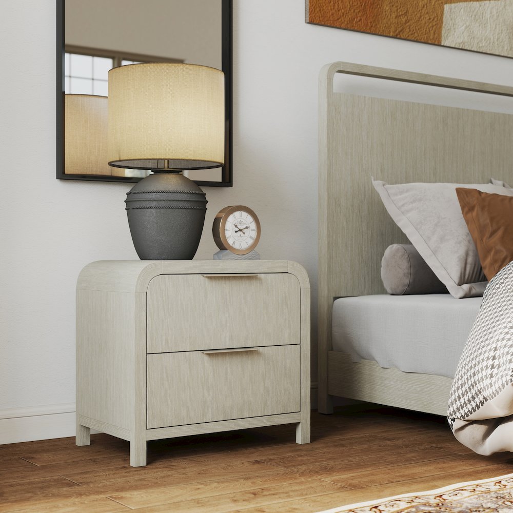 Tavari Contemporary 2-Drawer Wood Nightstand, Light Gray. Picture 8