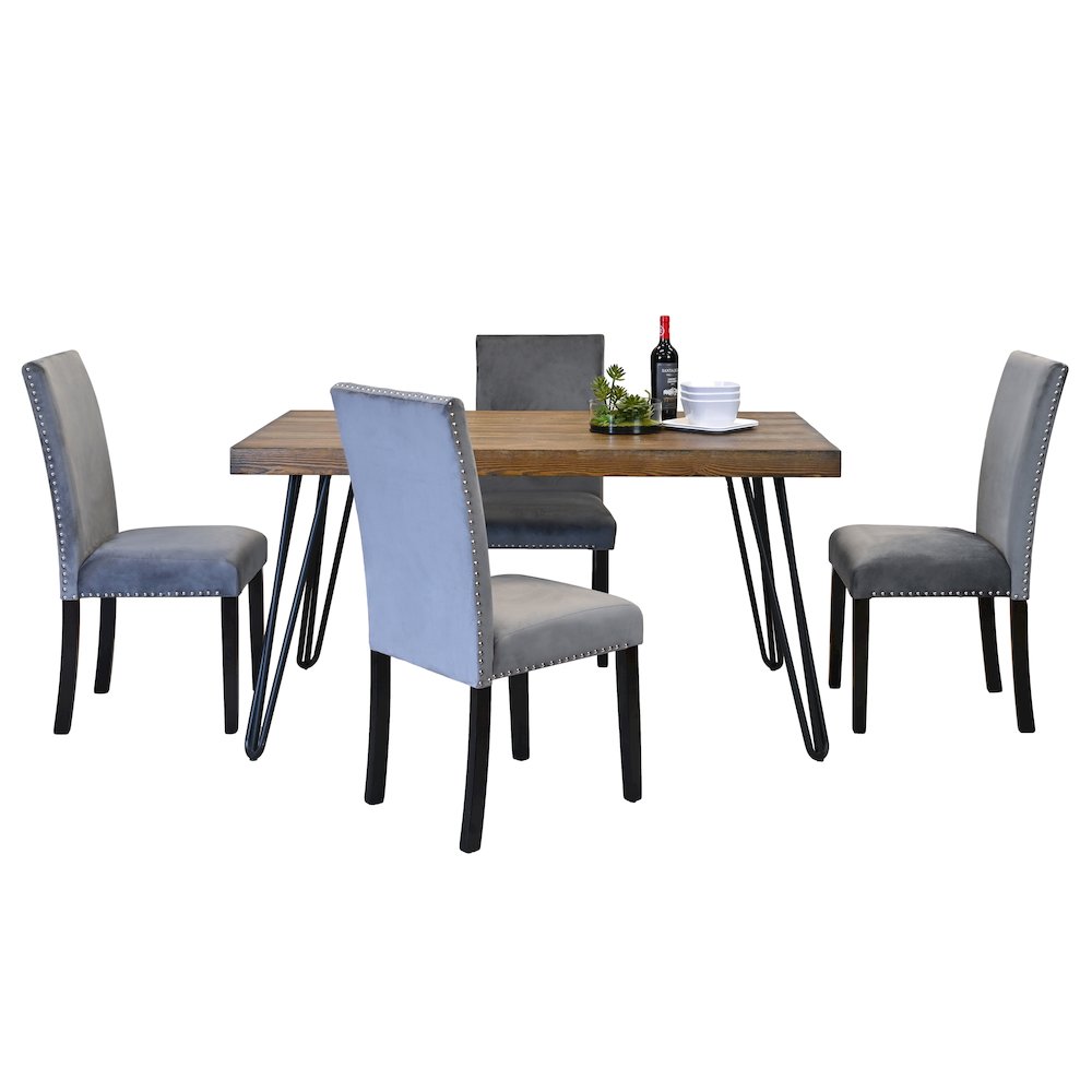 Ashzo 5-Pc Dining Set, Hairpin Dining Table with 4 Chairs, Gray. Picture 1
