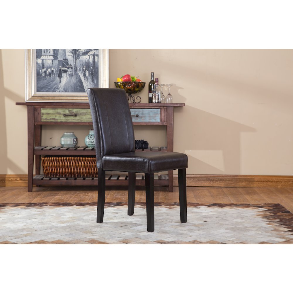 Urban Style Solid Wood Leatherette Padded Parson Chair, Brown, Set of 2. Picture 5