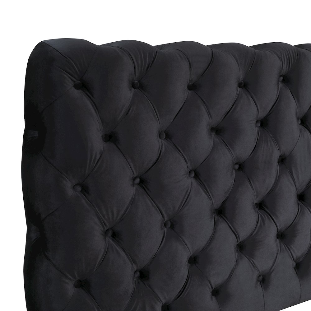 Apoera Velvet Upholstered Button Tufted Bed, King, Black. Picture 3