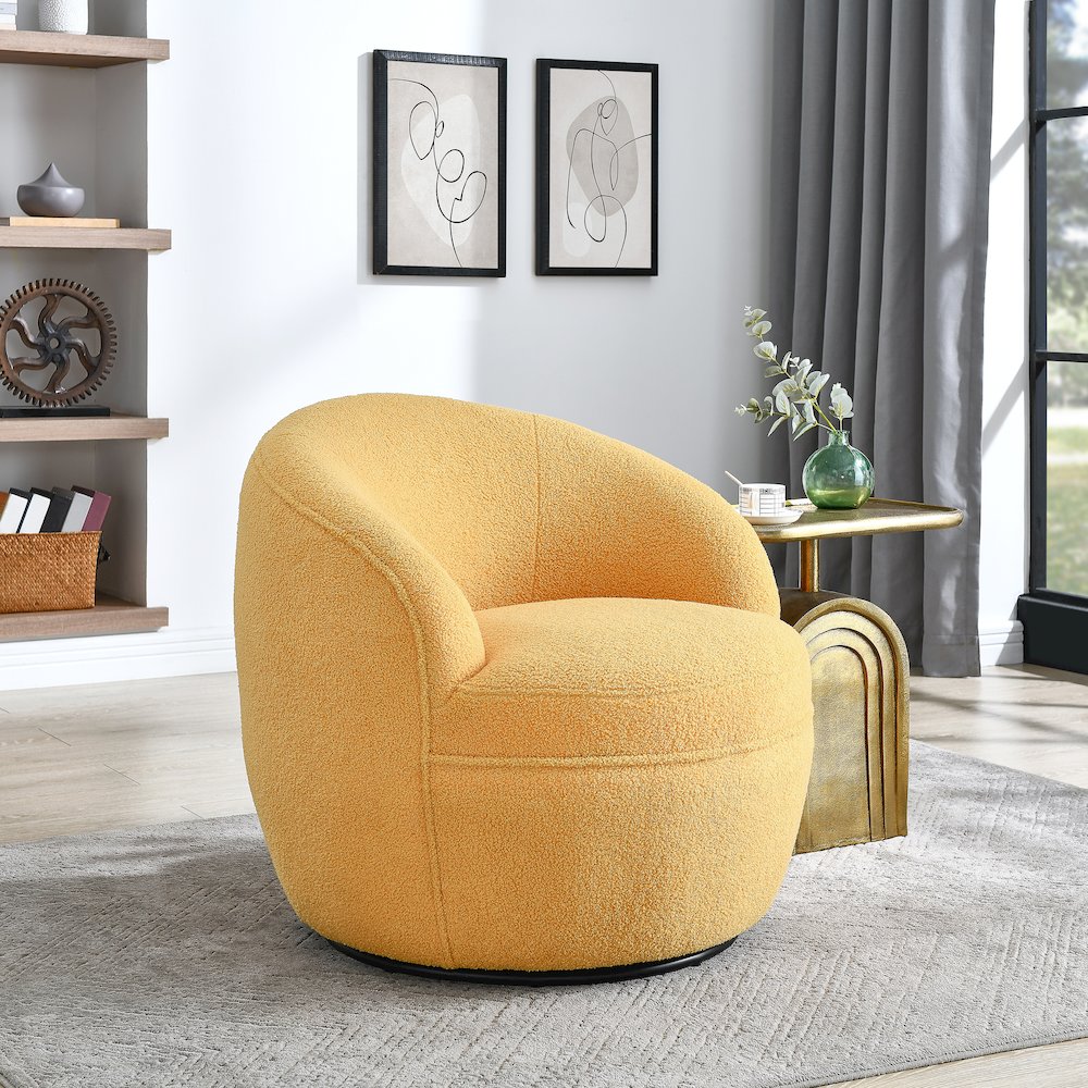 Galleria 360 Swivel Teddy Sherpa Barrel Chair, Yellow. Picture 2