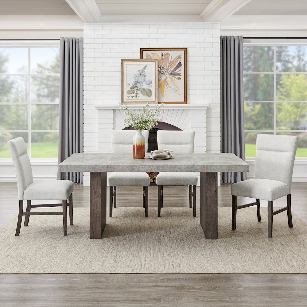 Sorlen Modern 7-Piece Dining Set, 3D Faux Concrete Table with 6 Chairs. Picture 4