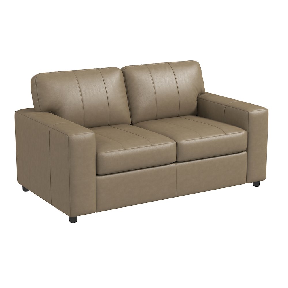 Sakan Leather Upholstered Loveseat, Beige. Picture 1
