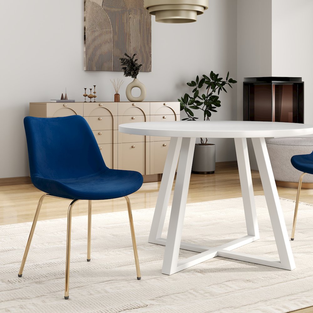 Avant 3-Piece Round Dining Set, Trestle Dining Table with 2 Side Chairs, Blue. Picture 4