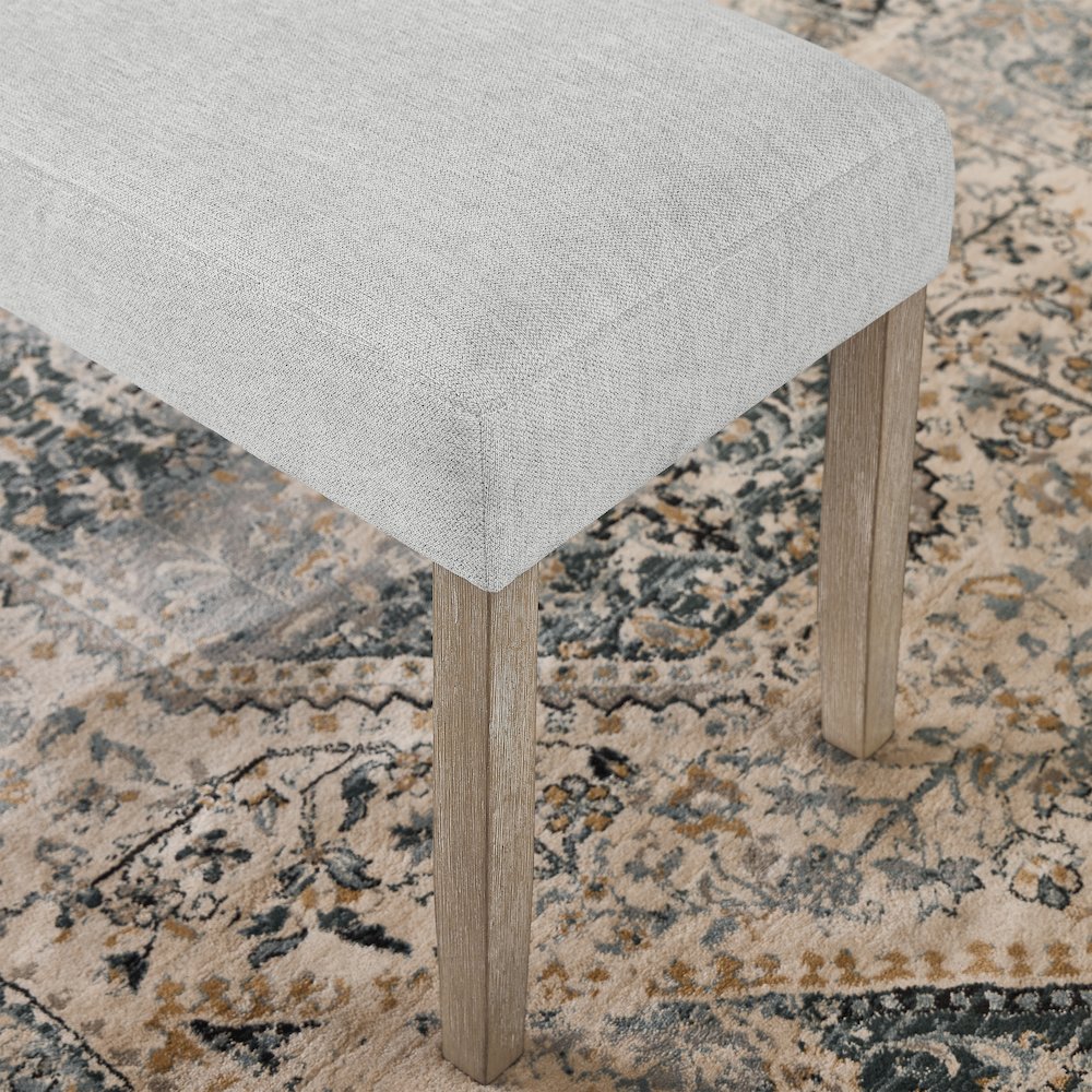 Zelalle Upholstered Bench, Light Gray Fabric with Rubberwood Legs. Picture 4