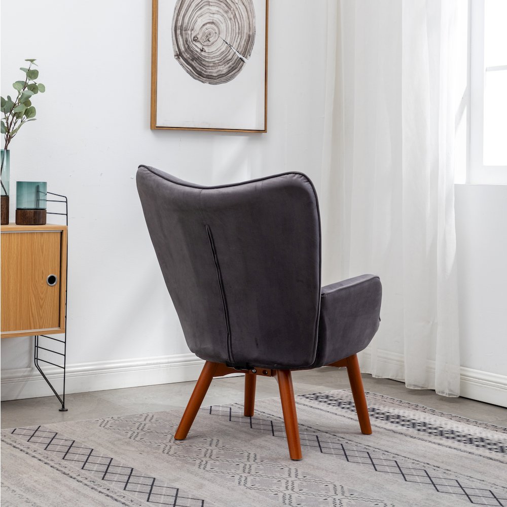 Leiria Contemporary Silky Velvet Tufted Accent Chair with Ottoman, Gray. Picture 7