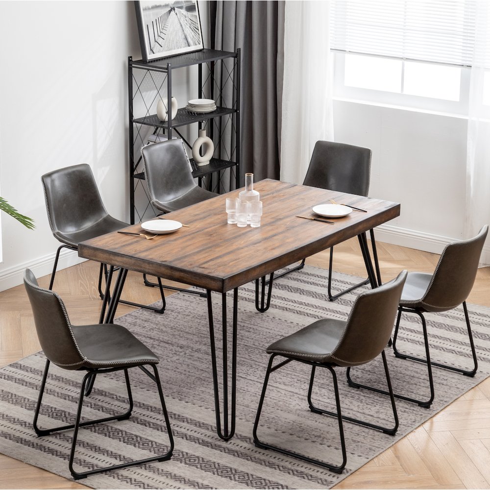 Aryven 7-Pc Dining Set with Rustic Dark Pine Table and 6 Chairs in Antique Gray. Picture 4