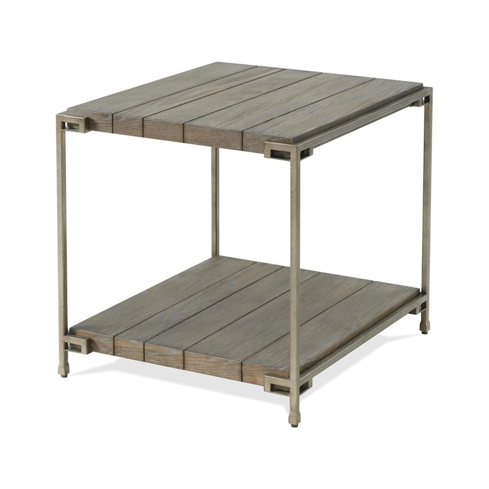 Corbeta Metal Frame Wood Living Room End Table with Shelf, Aged Graphite. Picture 1