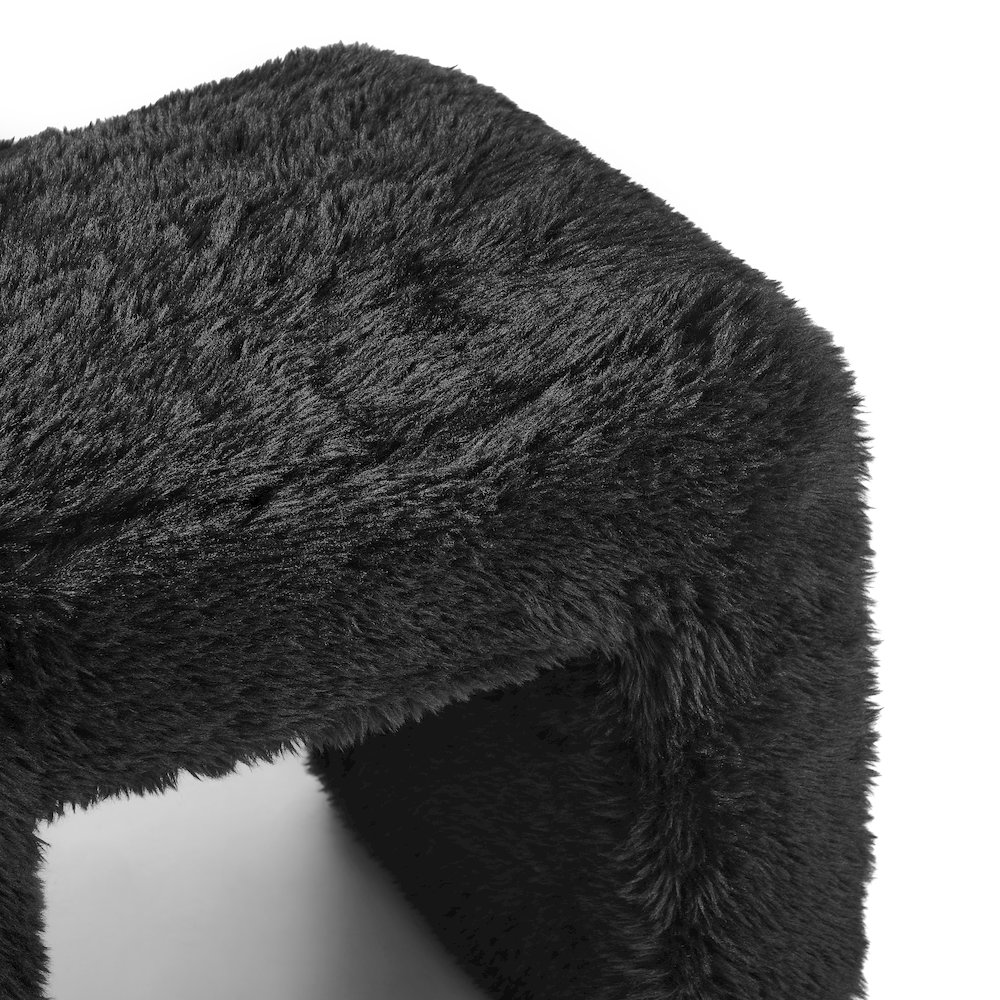 Zorya Contemporary Faux Fur U-Shaped Ottoman, Set of 2, Black. Picture 9