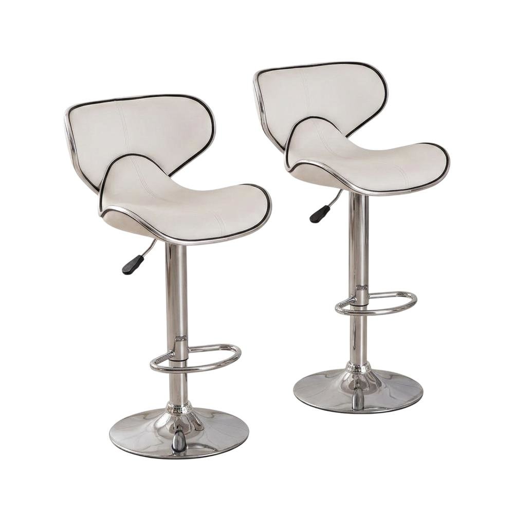 White Leatherette Swivel Barstool Set with Chrome Base and Adjustable Height. Picture 1