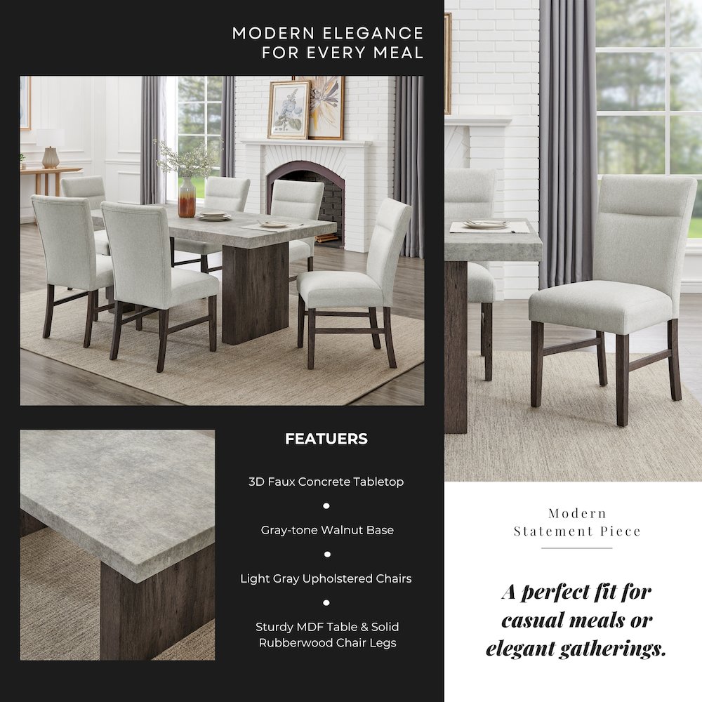 Sorlen Modern 7-Piece Dining Set, 3D Faux Concrete Table with 6 Chairs. Picture 8
