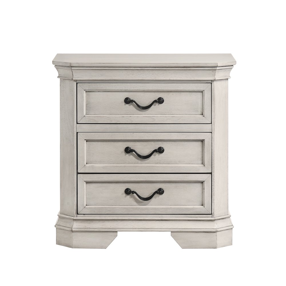 Maderne Wood 3-Drawer Nightstand, Antique White Finish. Picture 3