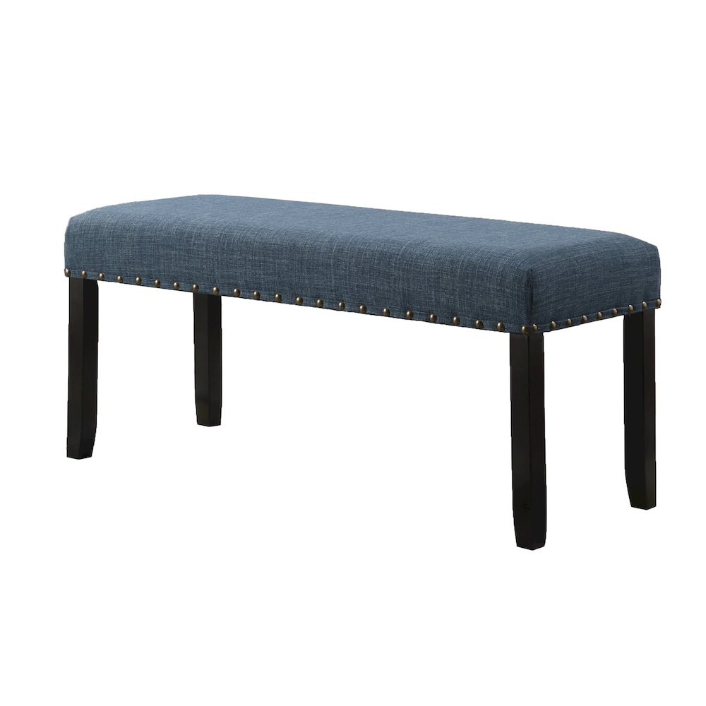 Biony Blue Fabric Dining Bench with Nailhead Trim. Picture 1