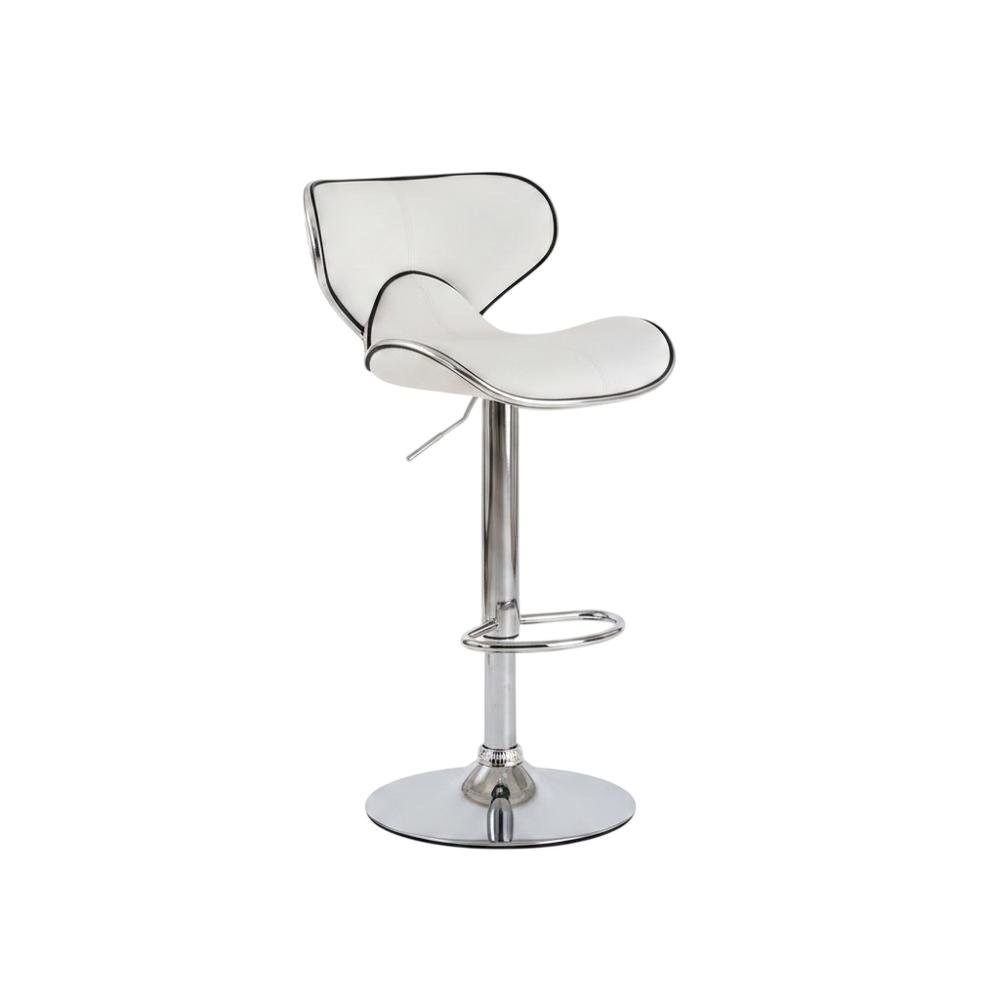 White Leatherette Swivel Barstool Set with Chrome Base and Adjustable Height. Picture 4