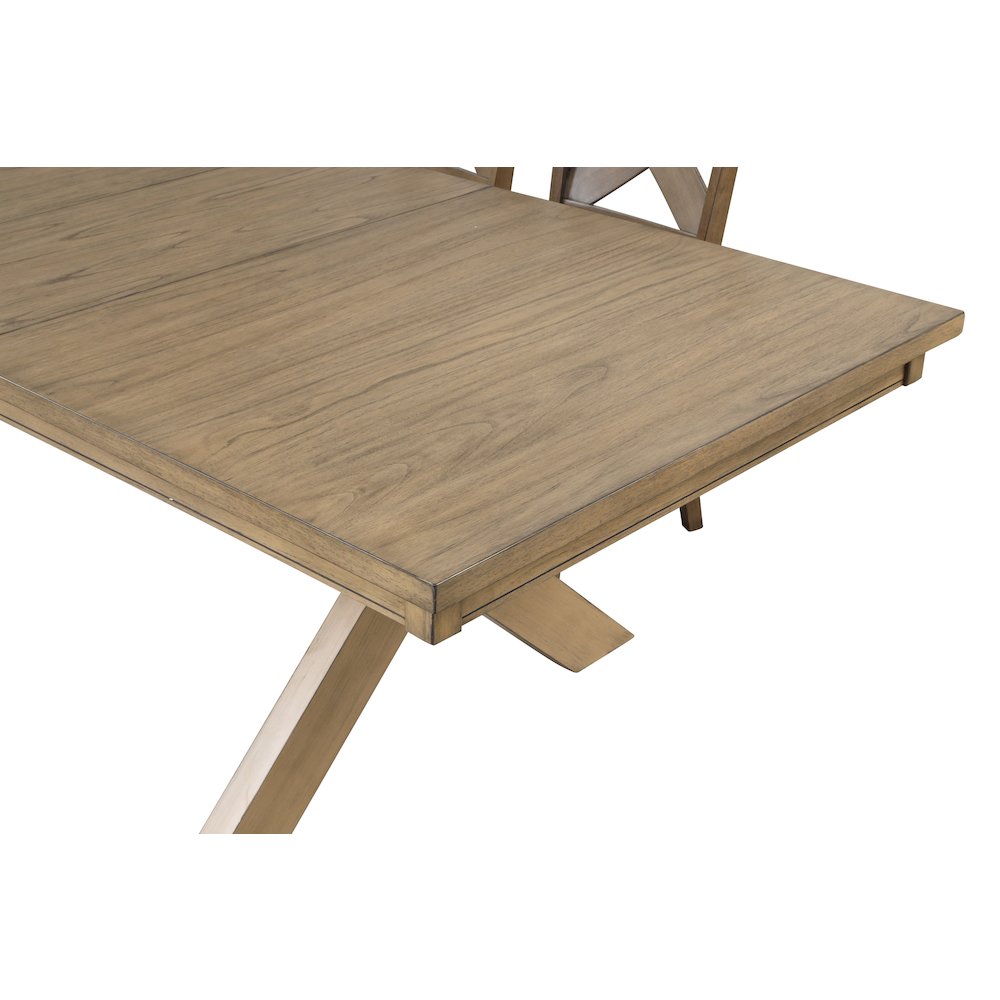 Raven Wood Trestle Extendable Dining Table with Leaf, Glazed Pine Brown. Picture 7