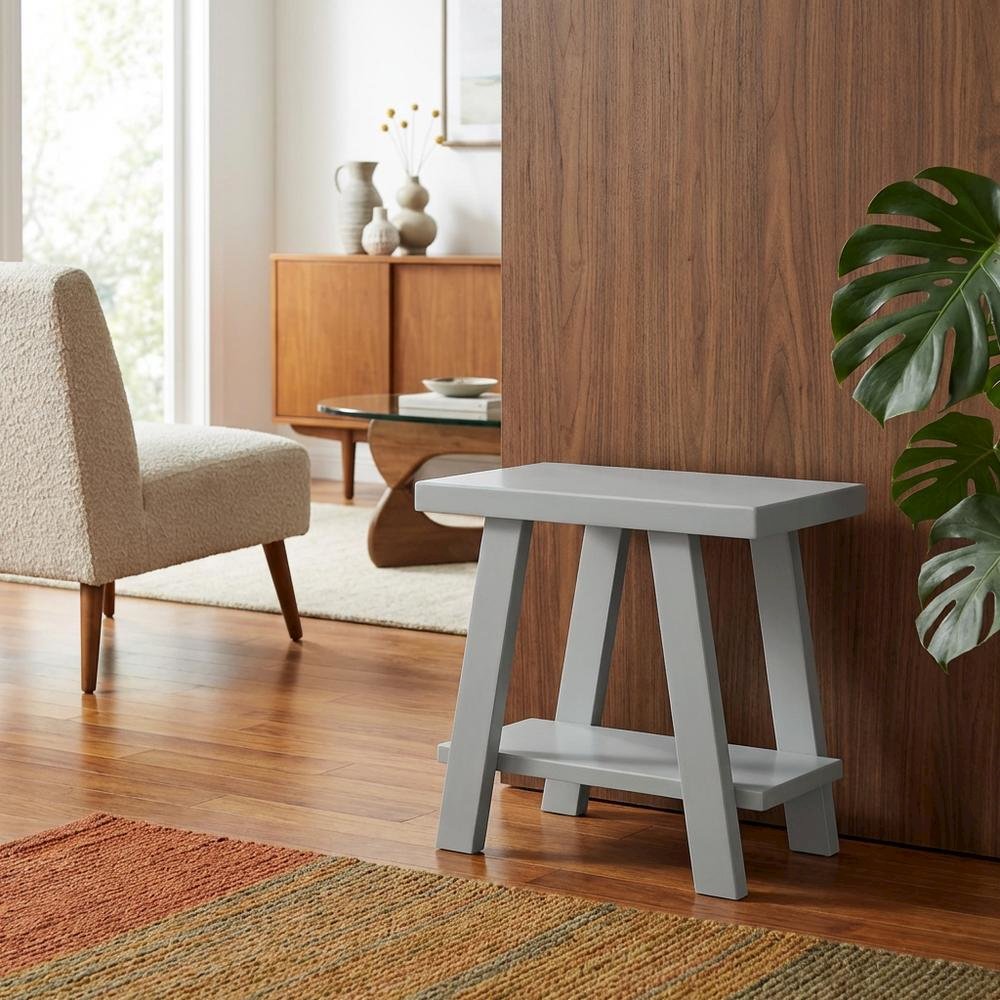 Grey, Side Table, Open Shelf, Quality Build, Durable Wood Frame. Picture 3