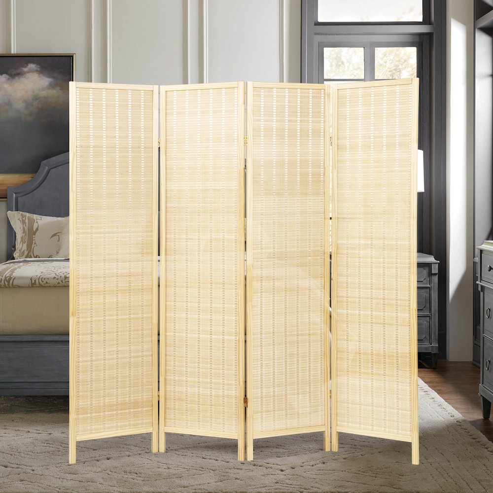 Inkwell 4-Panel Bamboo Room Divider, Folding Screen, Natural with Natural Frame. Picture 3