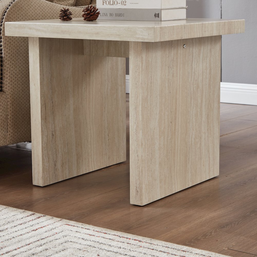 Cavira 3-Piece Faux Marble Coffee Table Set, Table and Two End Tables, Beige. Picture 13