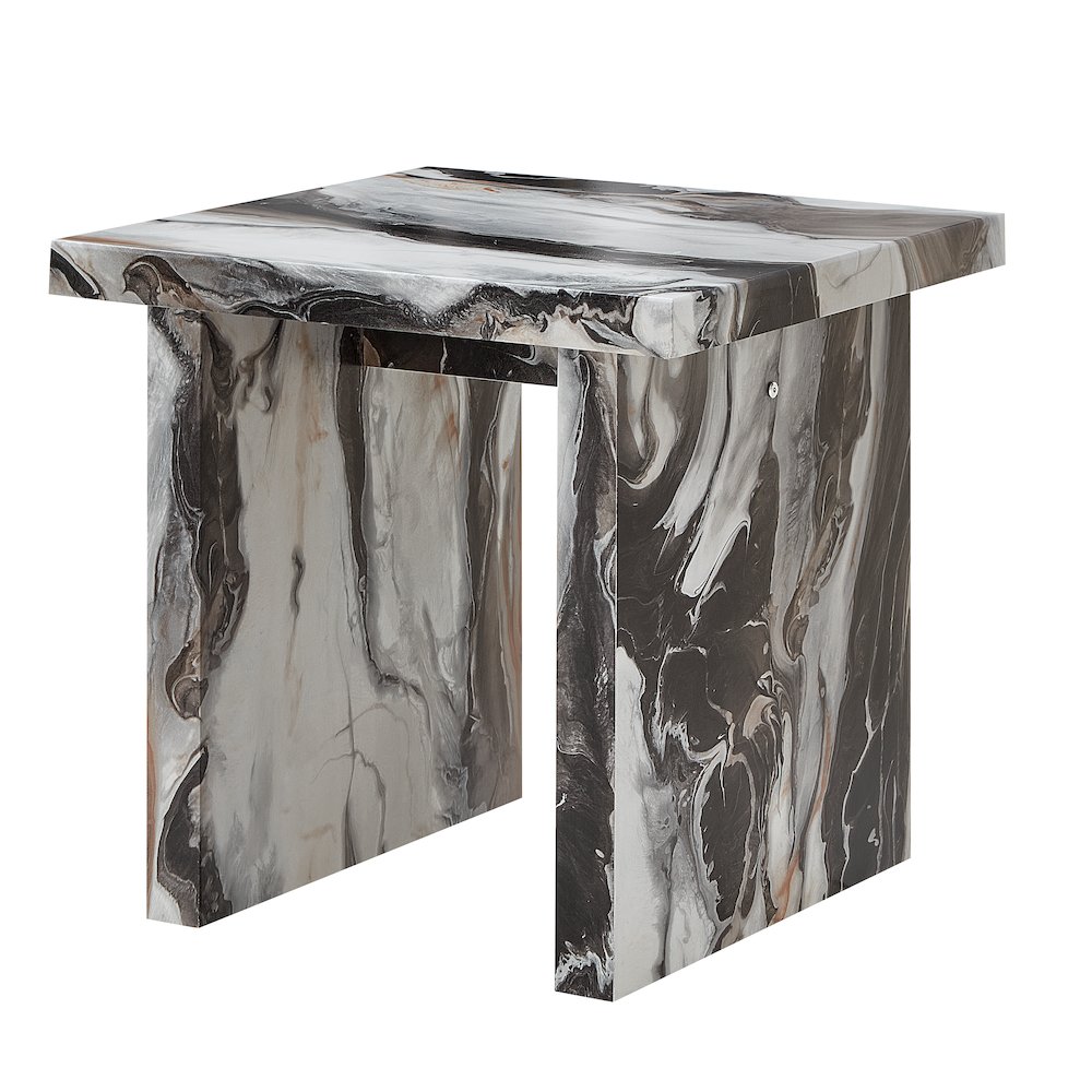 Cavira Modern Faux Marble Living Room End Table, Off-white. Picture 1
