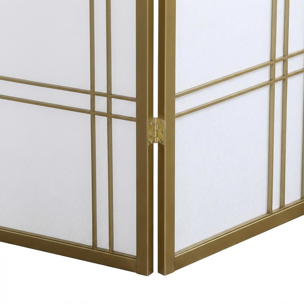 Gold 4-Panel Wood Folding Room Divider, Rice Paper, 70 Inch. Picture 5