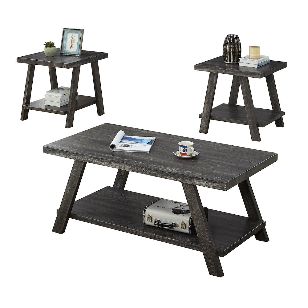 Athens Contemporary Replicated Wood Shelf Coffee Set Table in Charcoal Finish. Picture 1