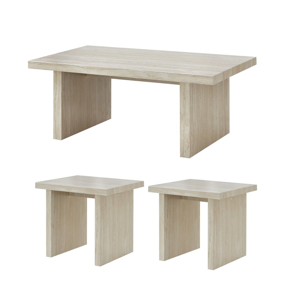 Cavira 3-Piece Faux Marble Coffee Table Set, Table and Two End Tables, Beige. Picture 1
