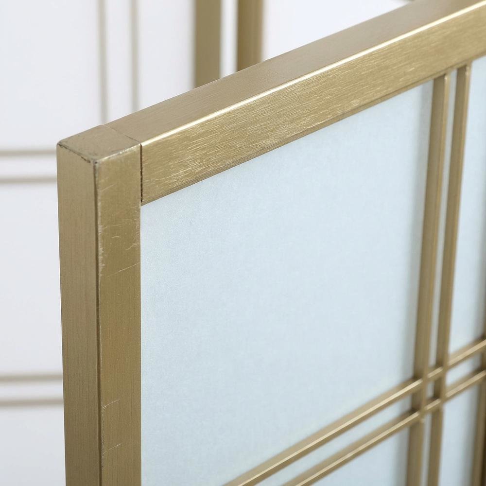 Gold 4-Panel Wood Folding Room Divider, Rice Paper, 70 Inch. Picture 6