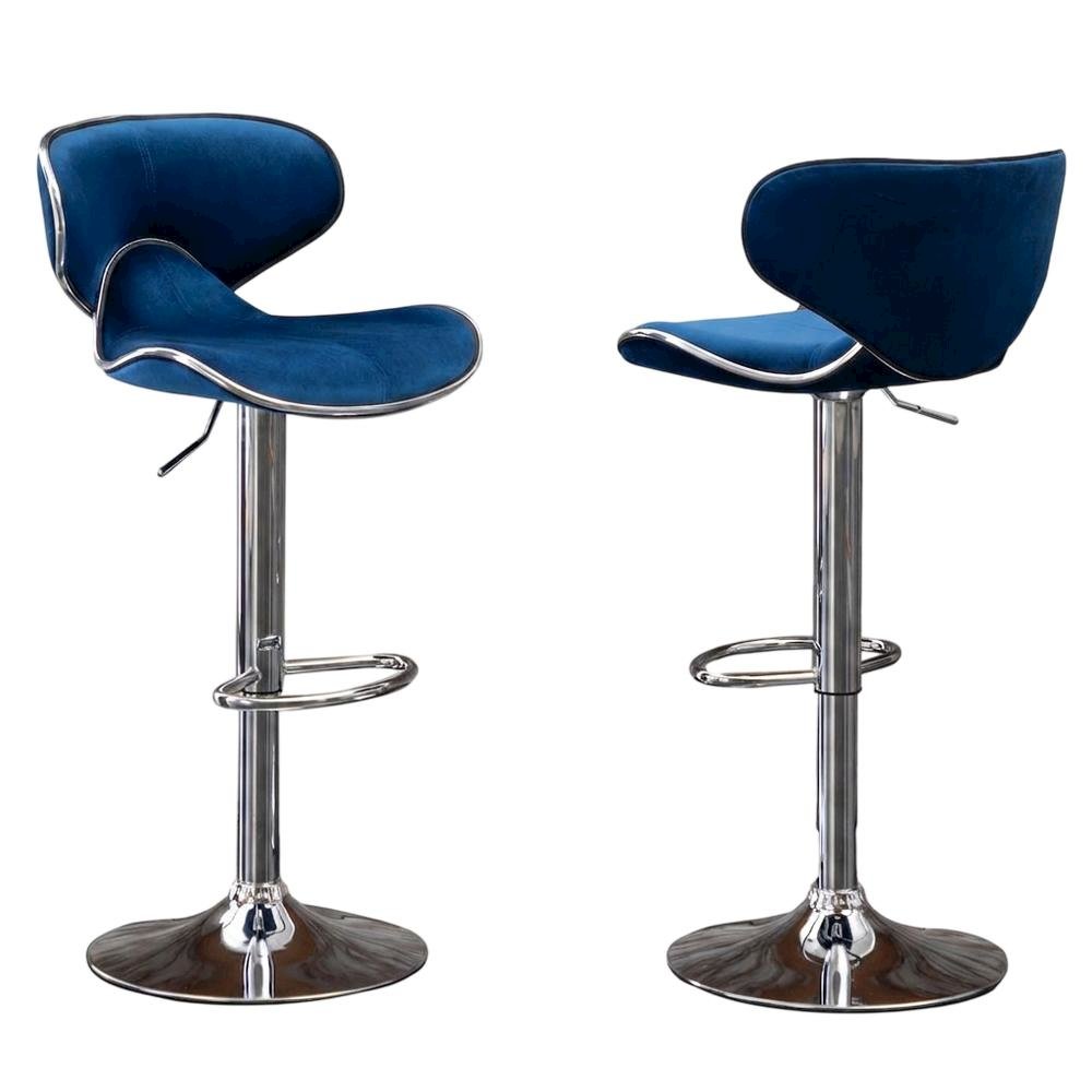 Blue Velvet Upholstered Adjustable Swivel Barstool, Set of 2 with Modern Design. Picture 1