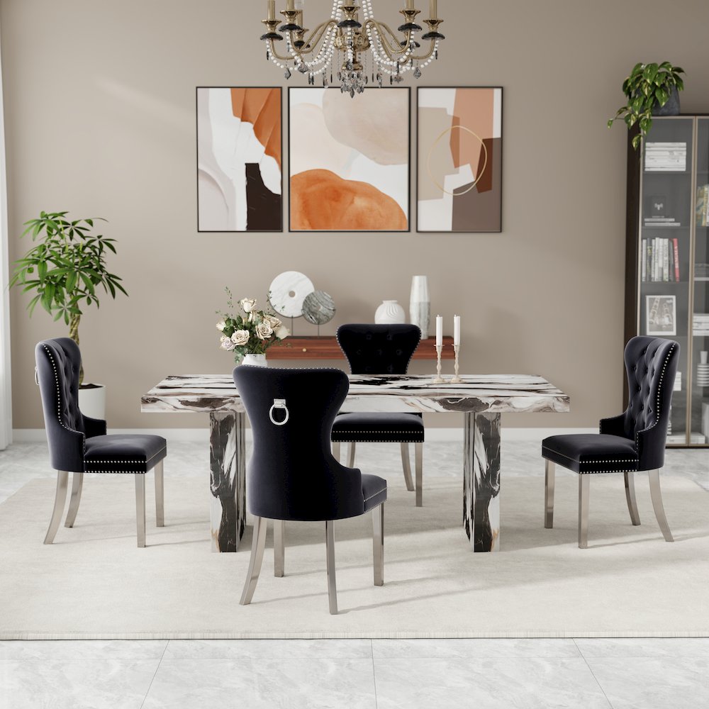 6-Piece Dining Set, Faux Marble Dining Table with 4 Chairs and Bench, Gray. Picture 3