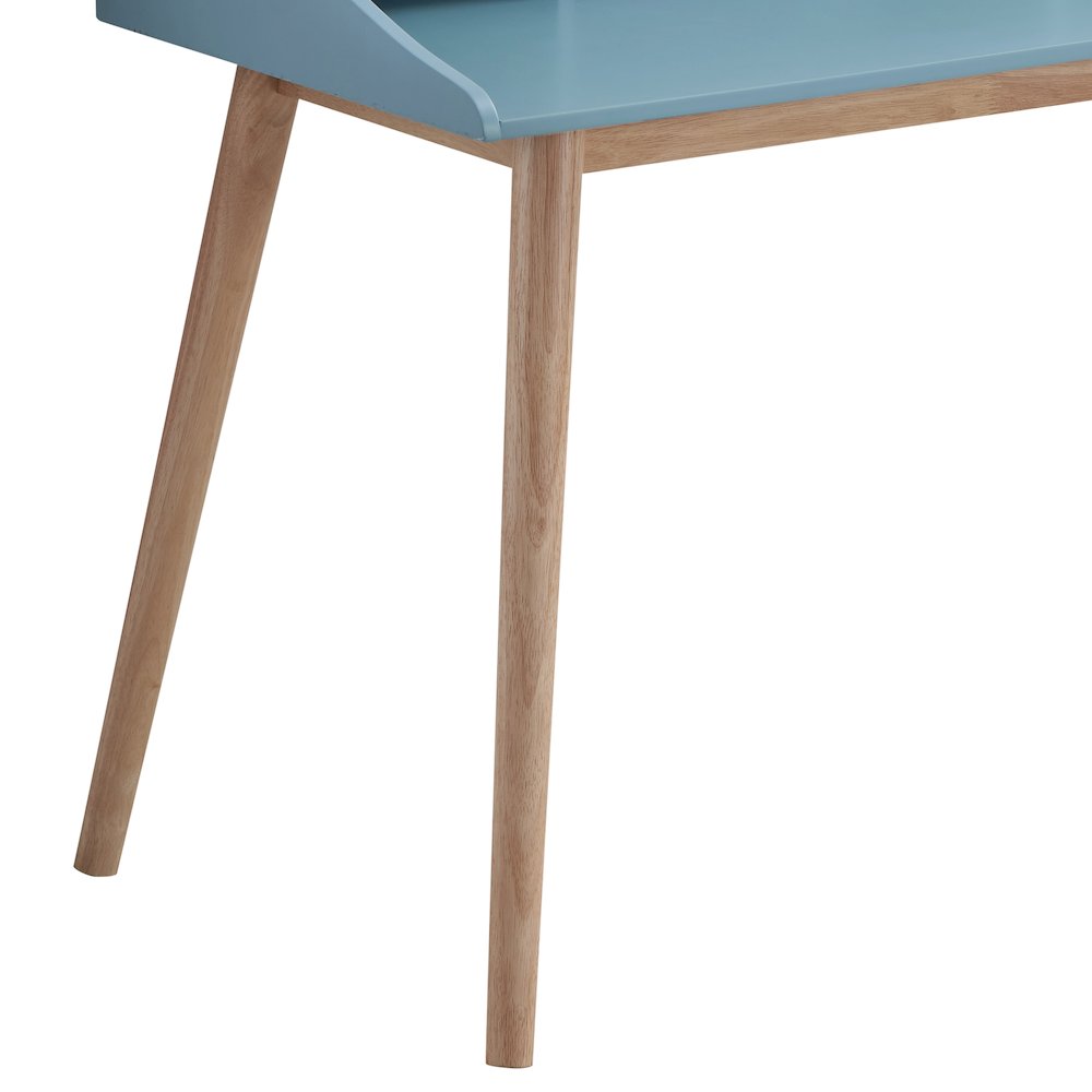 Roskilde Mid-Century Modern Wood Writing Desk with Hutch, Blue. Picture 3