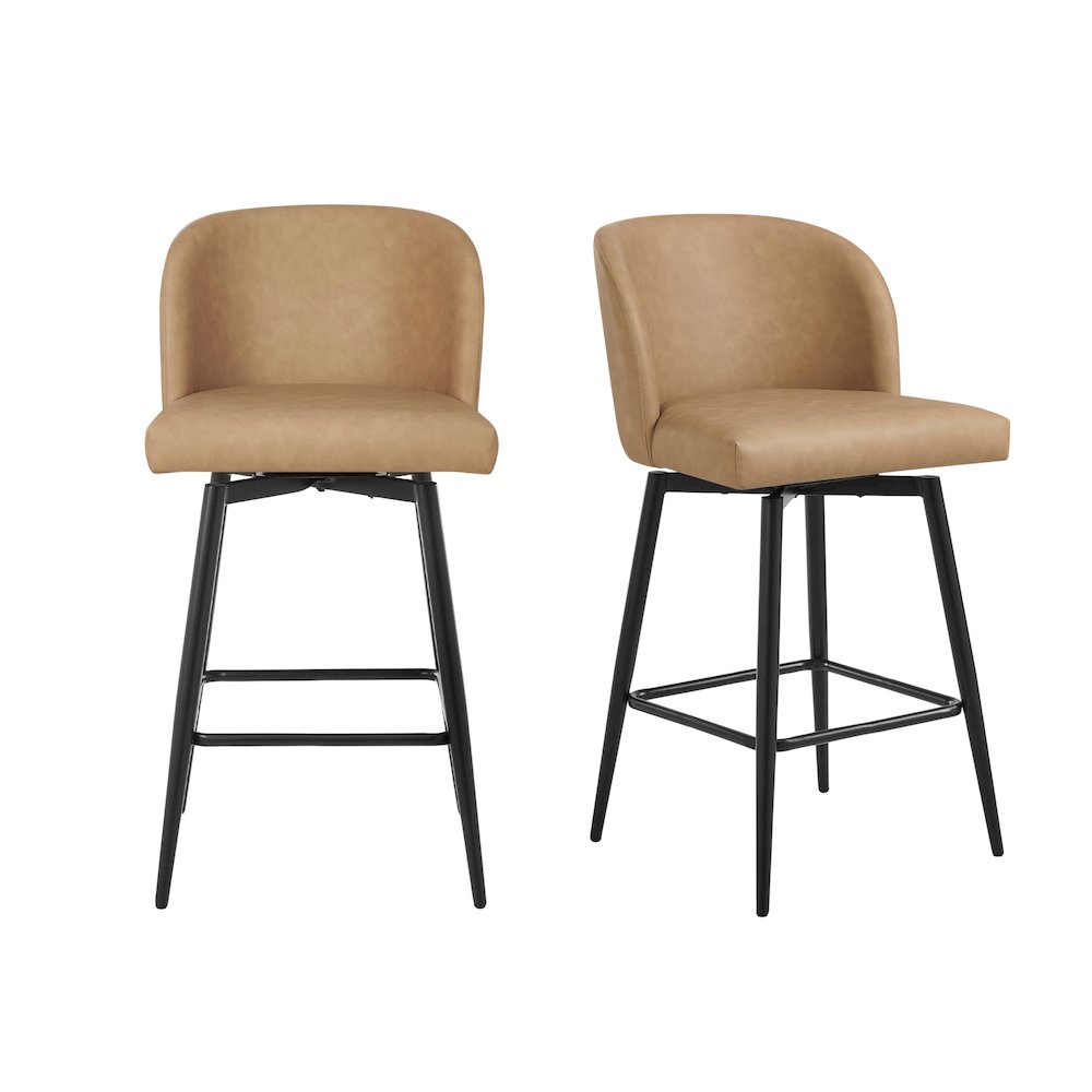 Rhythm Upholstered Counter Height Stool, 360° Swivel, Set of 2, Camel. Picture 1