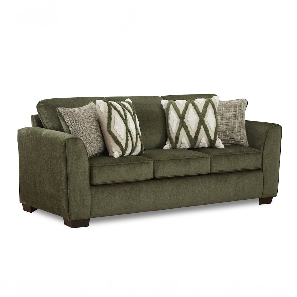 Marvella Living Room Sofa with Mosswood Chenille Upholstery, Accent Pillows. Picture 1