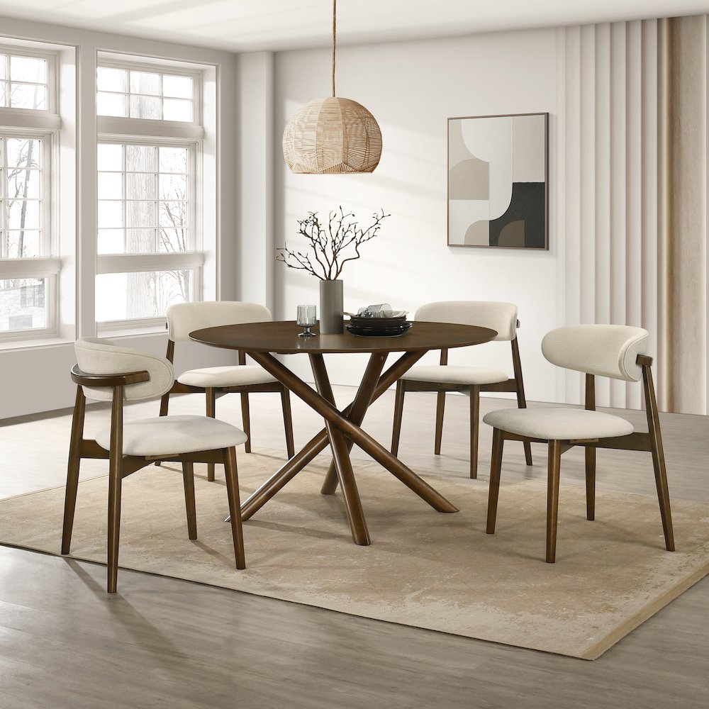 Arnott 5-Piece Dining Set, Round Dining Table, 4 Stylish Chairs, Walnut Finish. Picture 2
