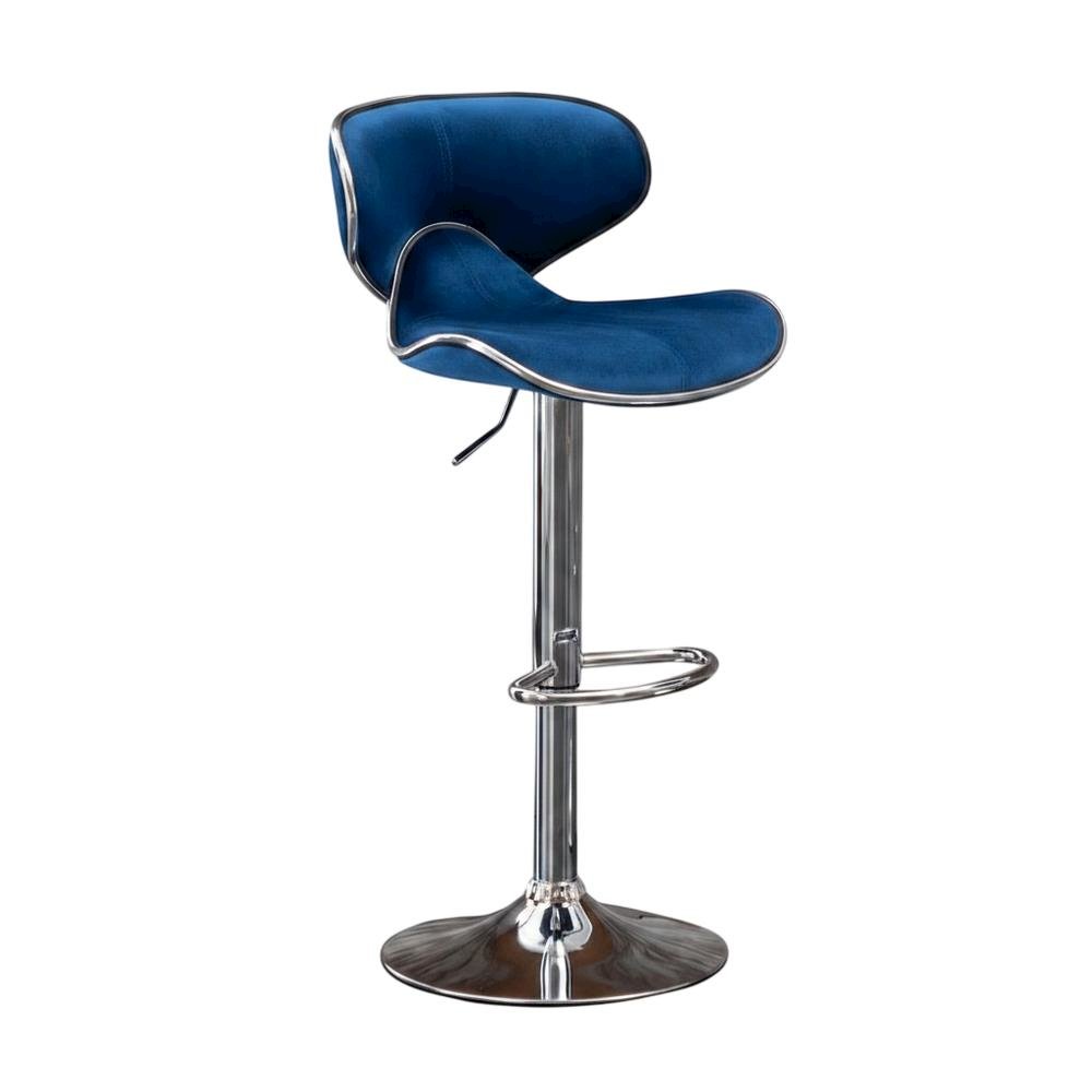Blue Velvet Upholstered Adjustable Swivel Barstool, Set of 2 with Modern Design. Picture 3