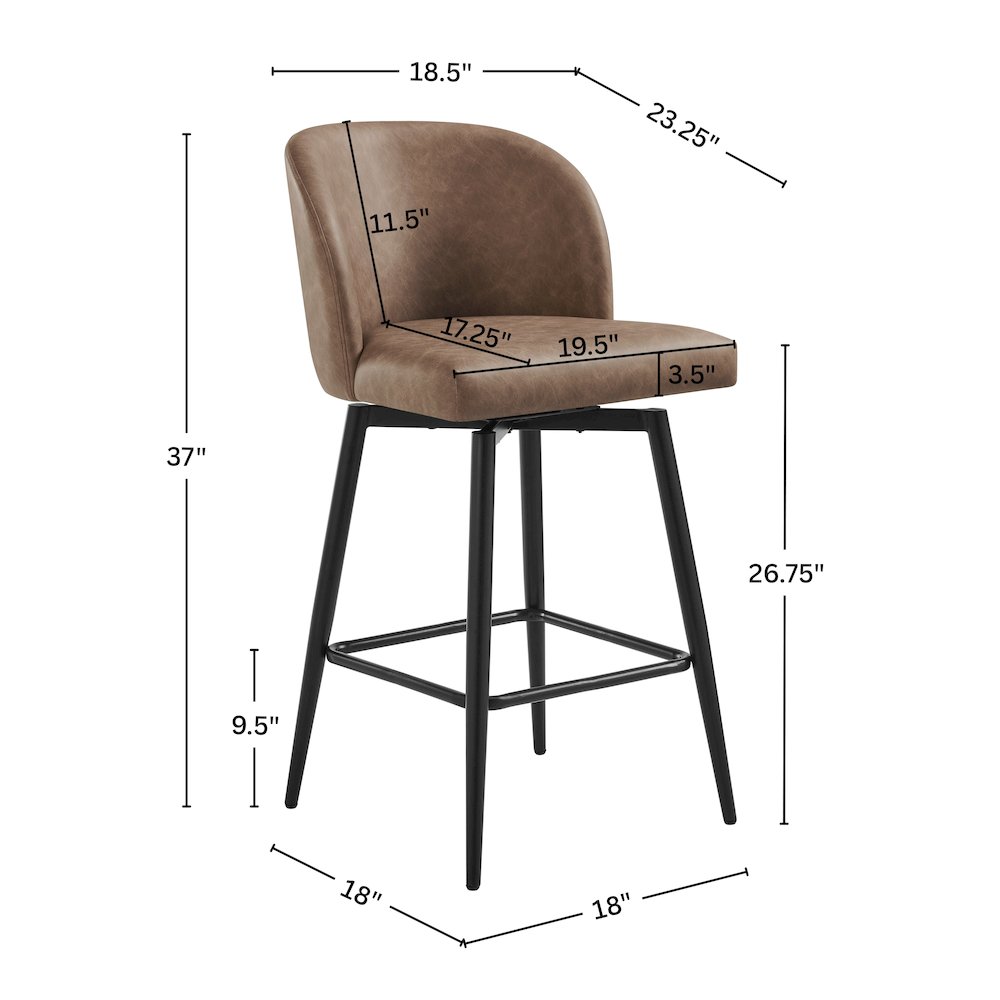 Rhythm Upholstered Counter Height Stool, 360° Swivel, Set of 2, Brown. Picture 10