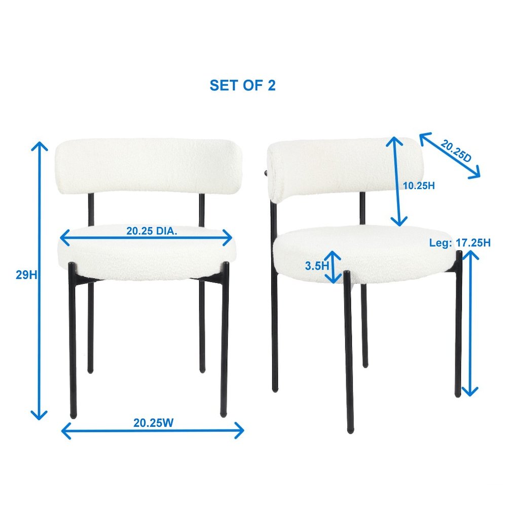 Burbank Modern Round Boucle Dining Chairs, Set of 2, White. Picture 12