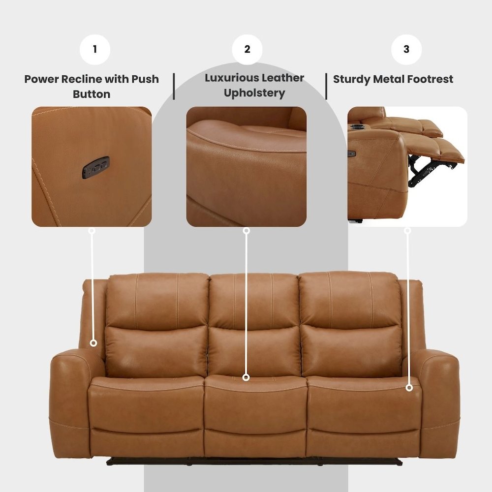 Cozura Leather Power Dual Reclining Sofa, Silverado Butternut. Picture 6