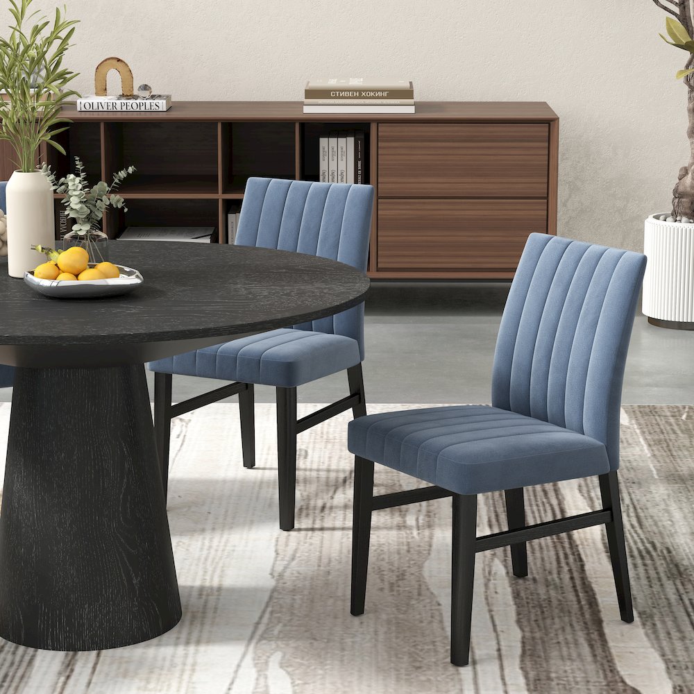 Butler 5-Piece Round Dining Set, Pedestal Dining Table with 4 Side Chairs, Blue. Picture 4
