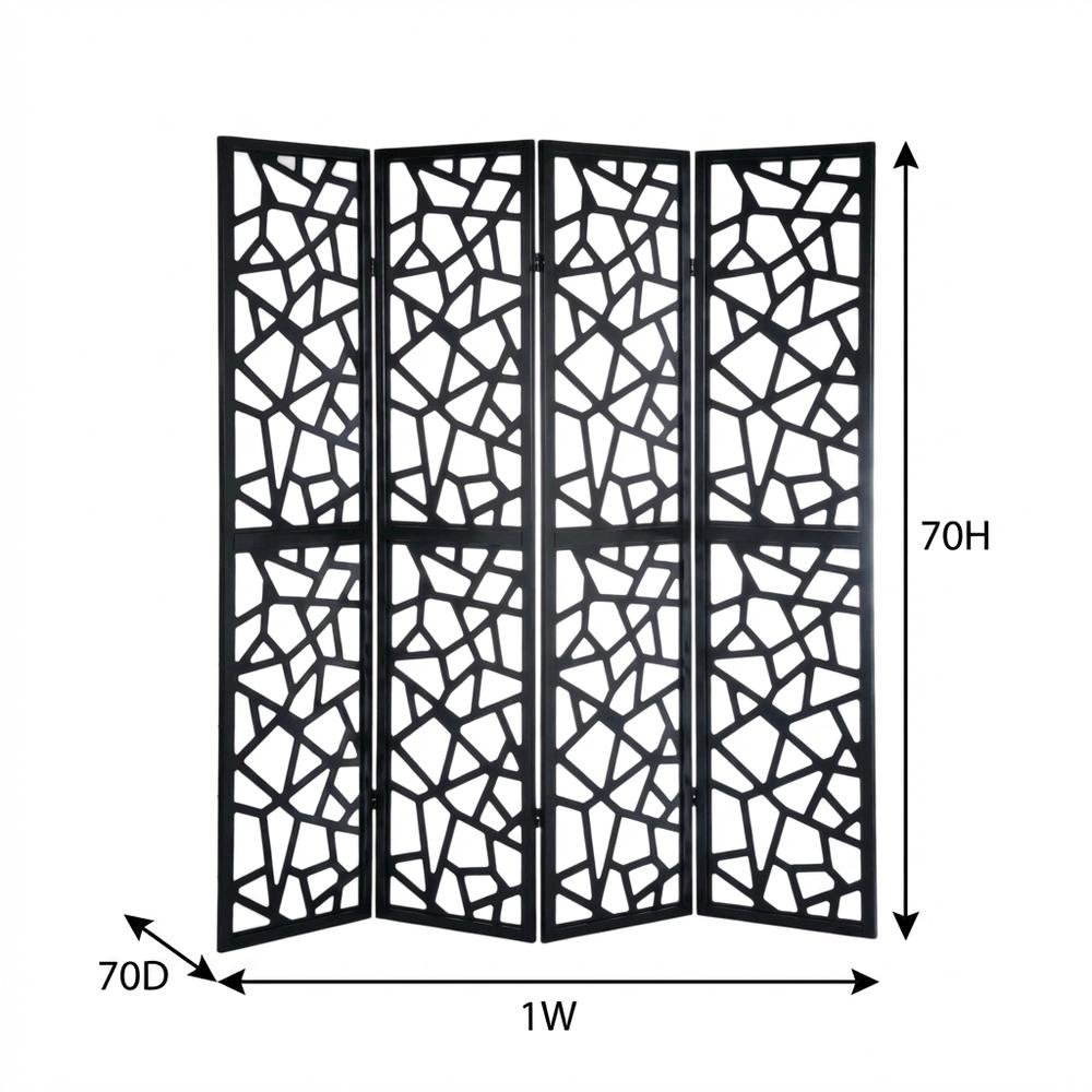 Black 4-Panel Wood Folding Room Divider, Fabric, 70 Inch. Picture 7
