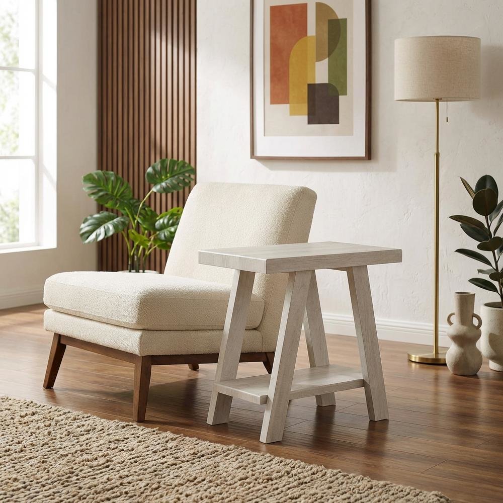 White, Side Table, Open Shelf, Quality Build, Durable Wood Frame. Picture 2