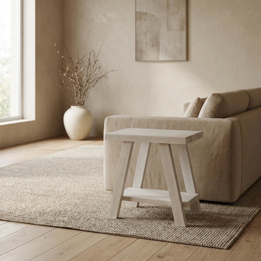 White, Side Table, Open Shelf, Quality Build, Durable Wood Frame. Picture 3
