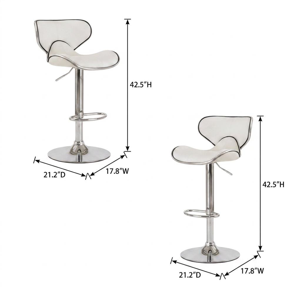 White Leatherette Swivel Barstool Set with Chrome Base and Adjustable Height. Picture 6