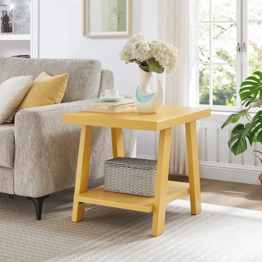 Athens Contemporary Wood Shelf End Table in Yellow. Picture 2