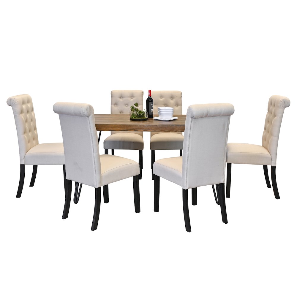 Ashford 7-Pc Dining Set, Hairpin Dining Table with 6 Chairs, Tan. Picture 1