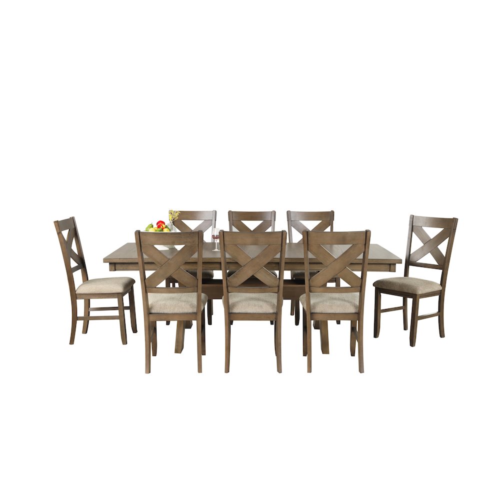 Raven Wood 9-PC Dining Set, Extendable Table with 8 Chairs, Glazed Pine Brown. Picture 1