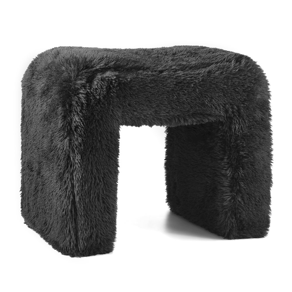 Zorya Contemporary Faux Fur U-Shaped Ottoman, Set of 2, Black. Picture 7