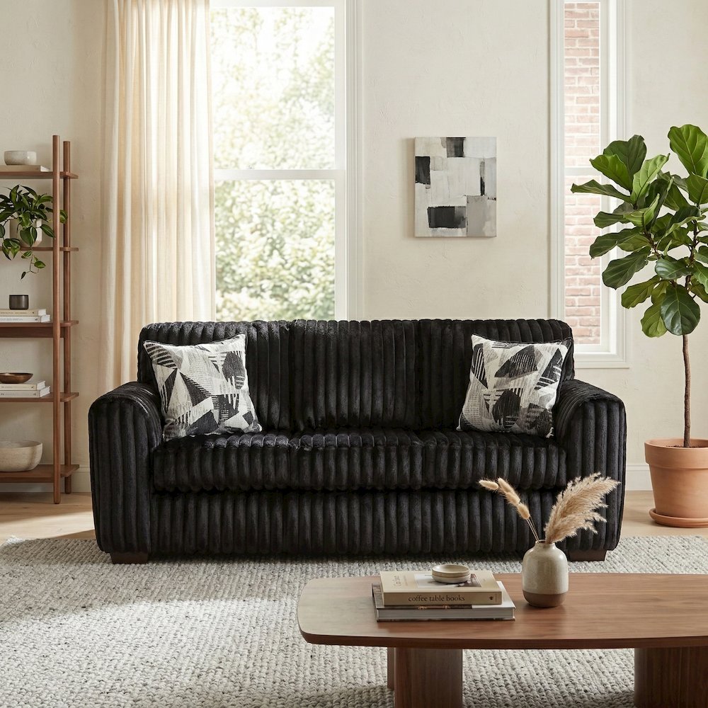 Nolan Contemporary Upholstered Sofa, Lush Black. Picture 2