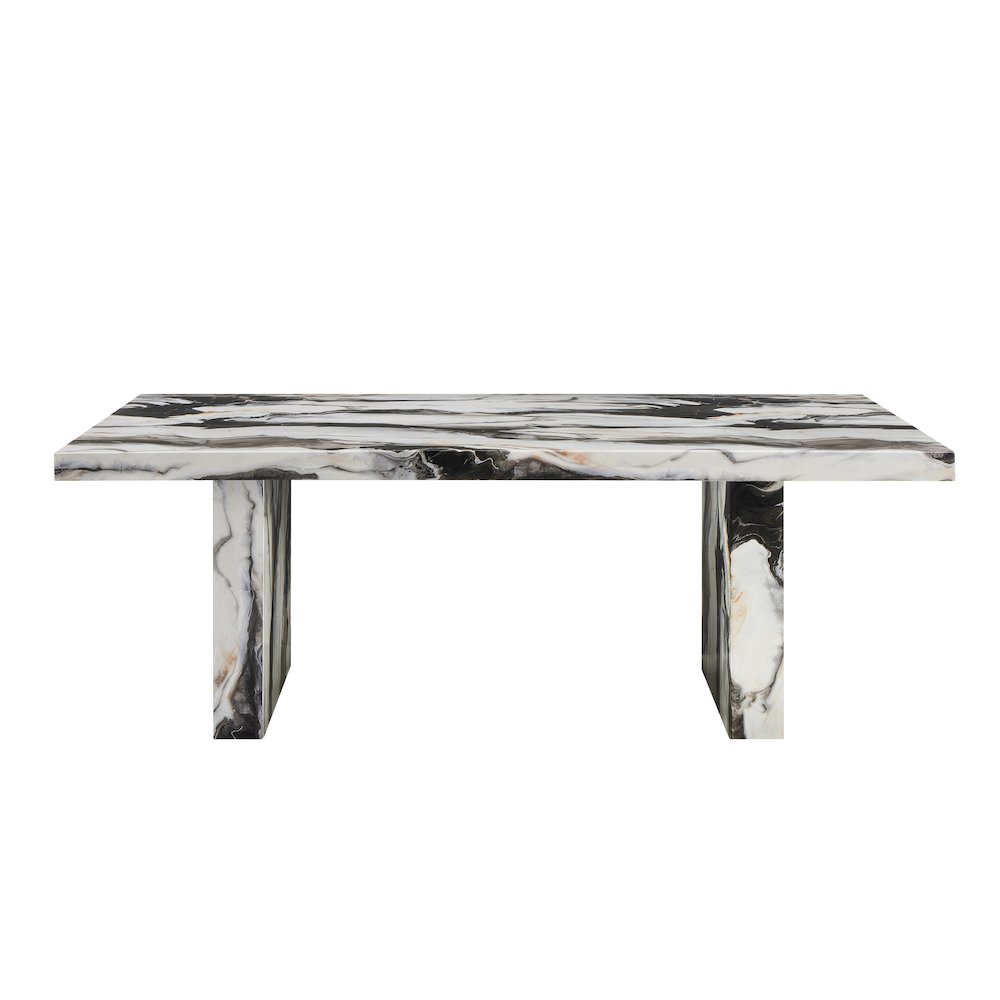 Cavira Modern Faux Marble Dining Table with Double Pedestal Base. Picture 1
